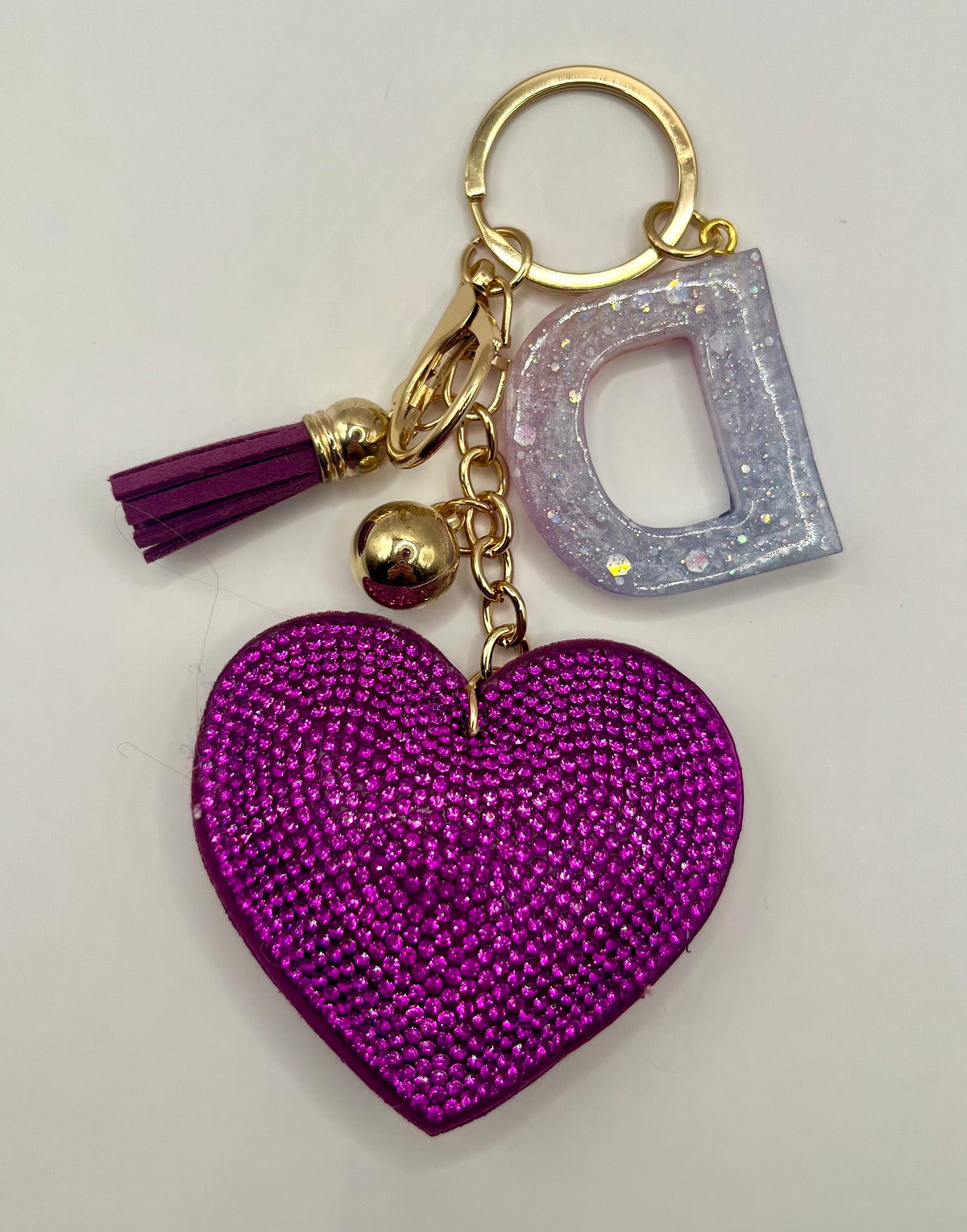 Purple Rhinestone Heart Initial Bag Charm & Keychain 💎💖