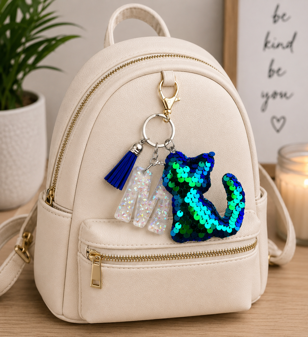 Personalized Sparkly Kitty Keychain – Choose Your Color & Initial