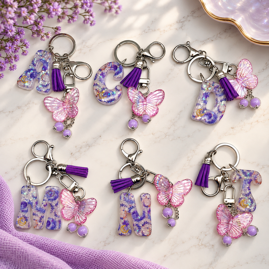 Purple Butterfly Initial Keychain and Bag Charm 🦋💜