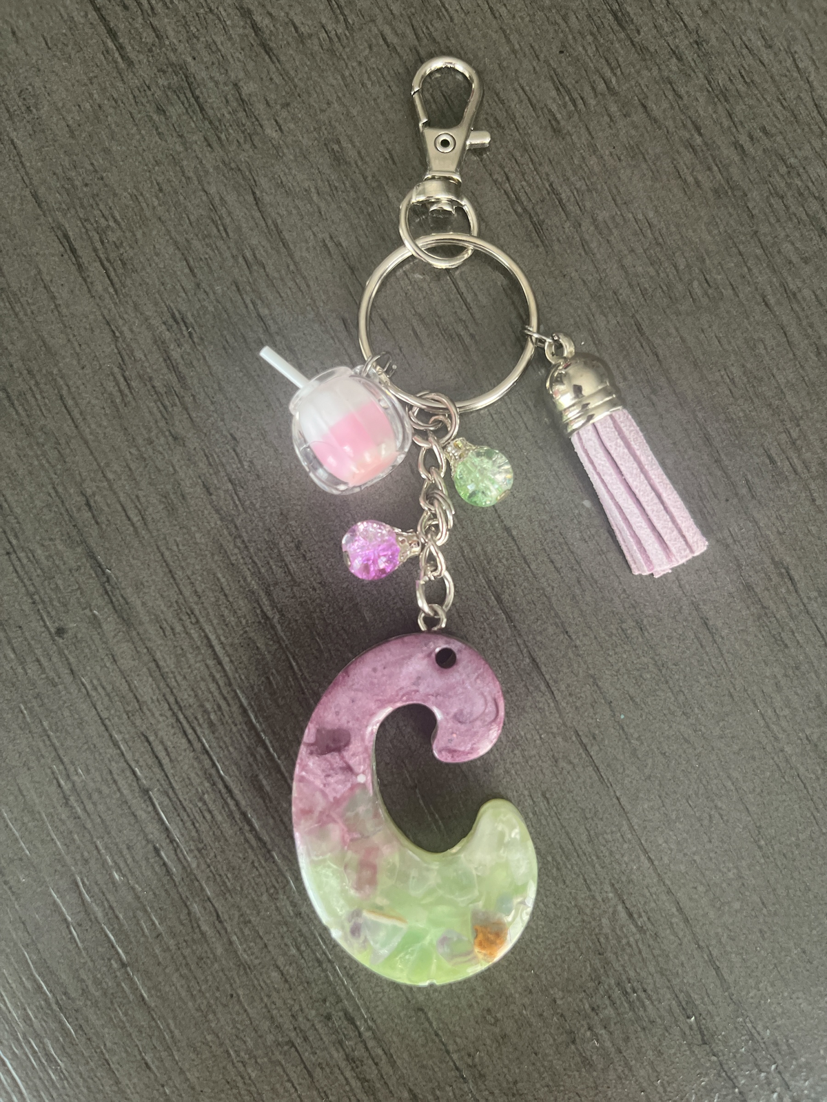 Pebble Pastel Initial C Resin Bag Charm & Keychain