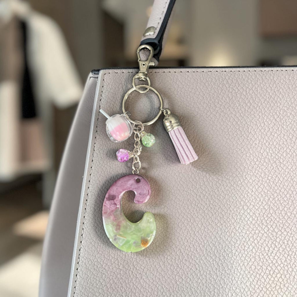 Pebble Pastel Initial C Resin Bag Charm & Keychain
