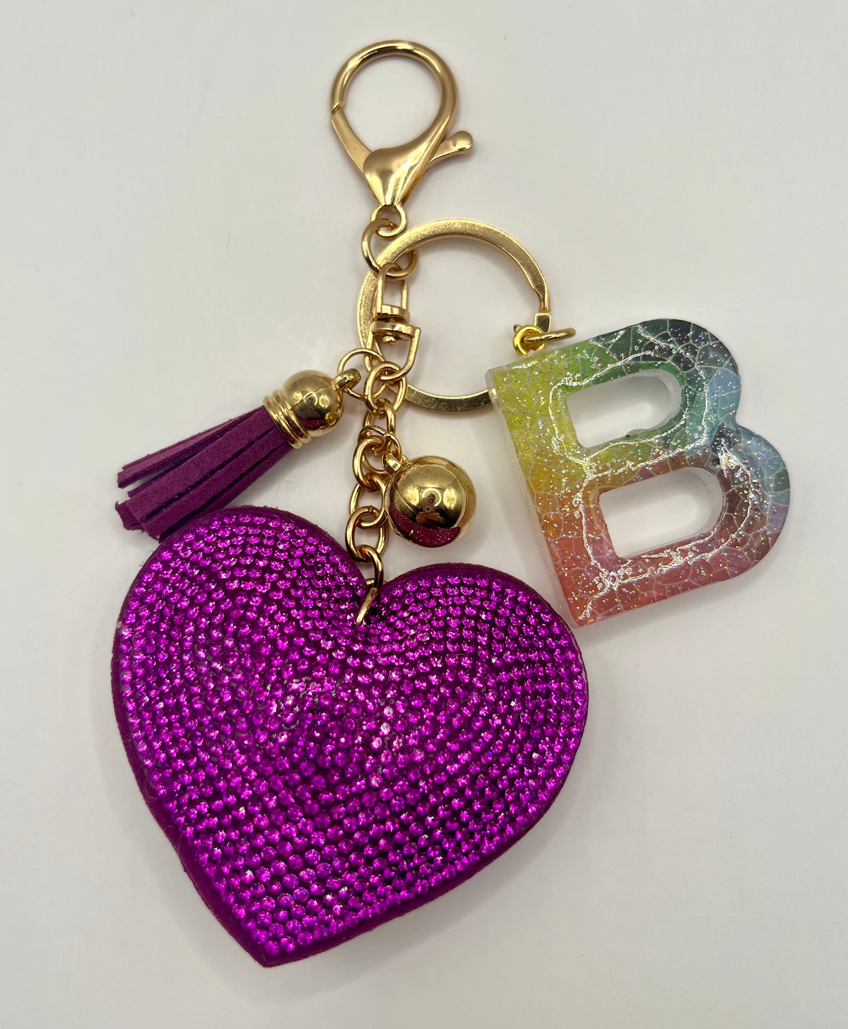 Purple Rhinestone Heart Initial Bag Charm & Keychain 💎💖