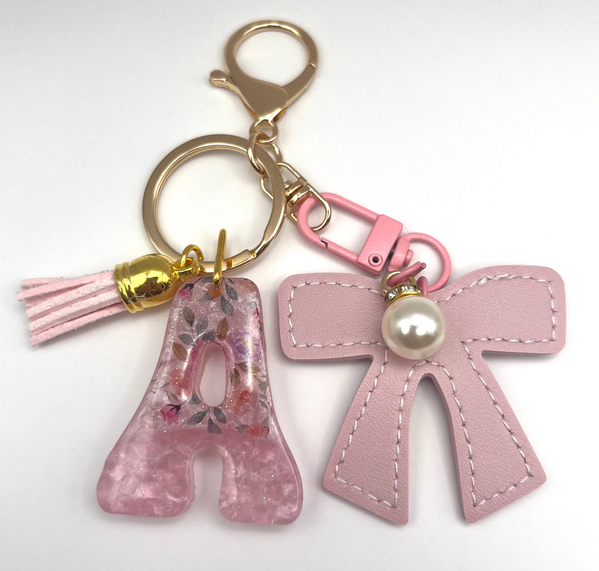 Floral Coquette Bow Initial Keychain & Bag Charm