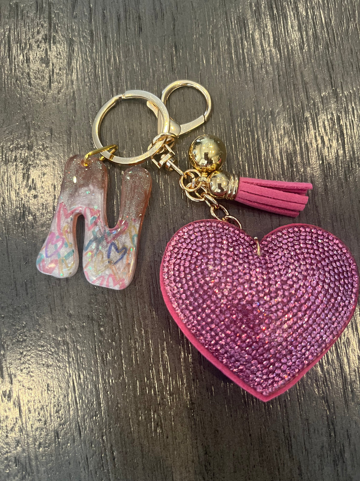 Pink Rhinestone Heart Initial Bag Charm & Keychain 💎💖