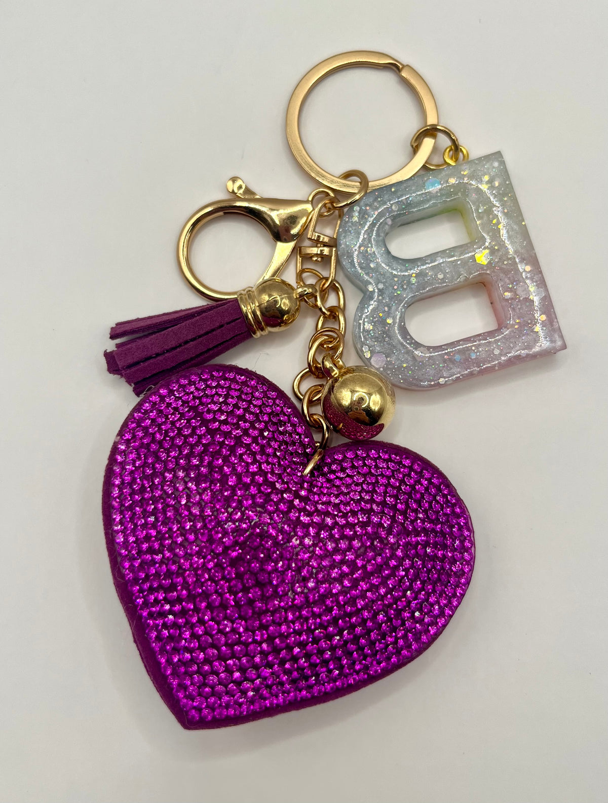 Purple Rhinestone Heart Initial Bag Charm & Keychain 💎💖