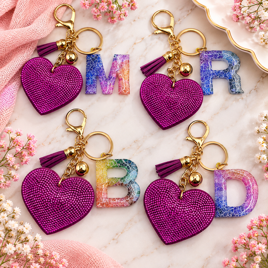 Purple Rhinestone Heart Initial Bag Charm & Keychain 💎💖