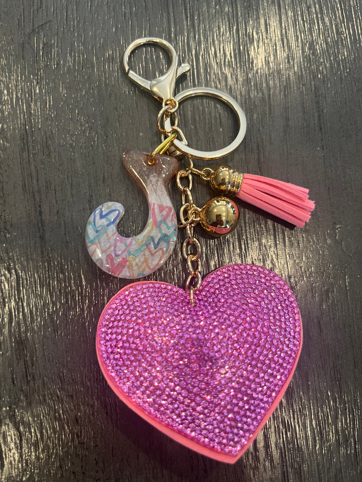 Pink Rhinestone Heart Initial Bag Charm & Keychain 💎💖