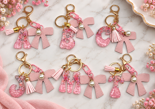 Floral Coquette Bow Initial Keychain & Bag Charm