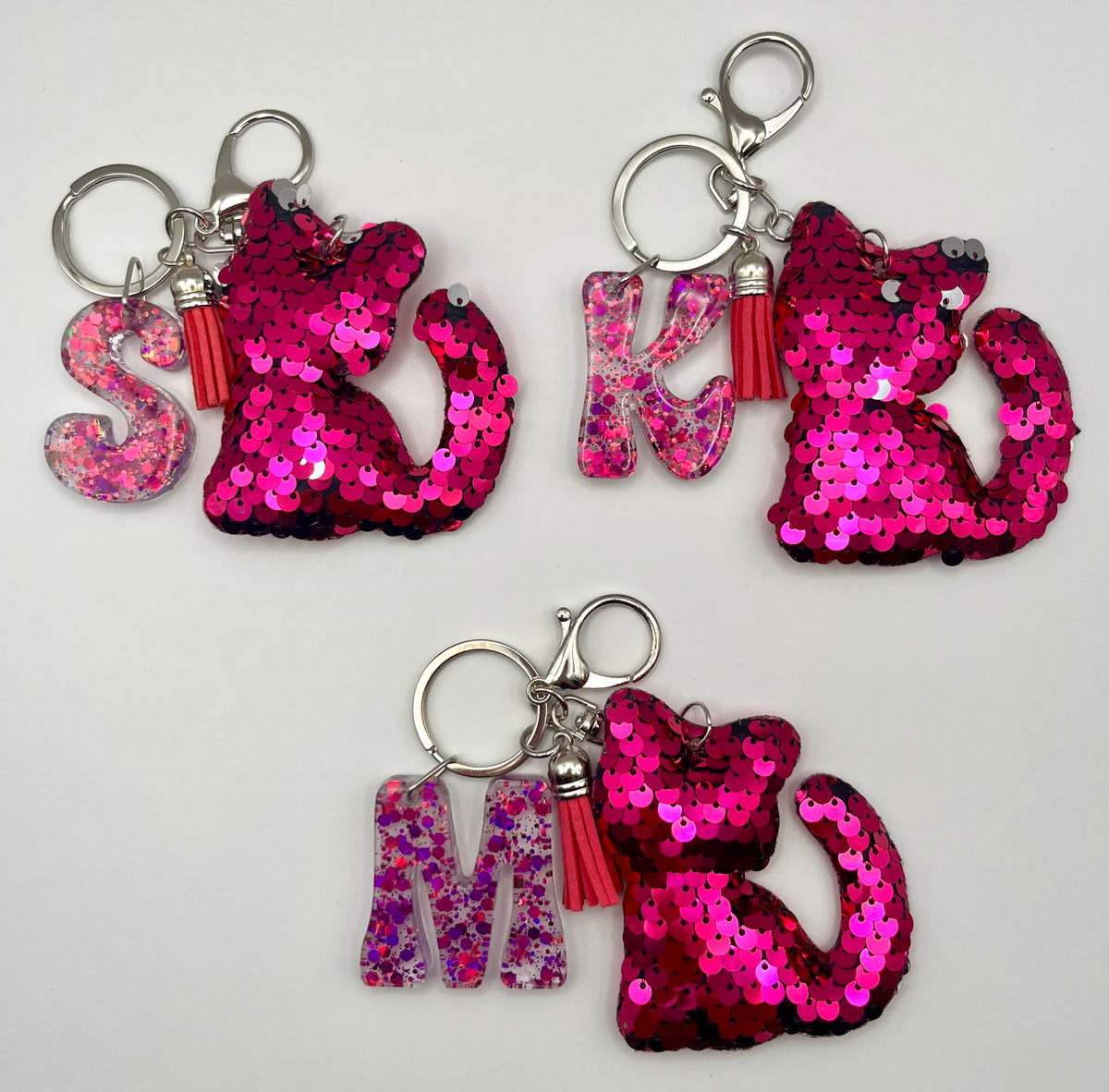 Personalized Sparkly Kitty Keychain – Choose Your Color & Initial
