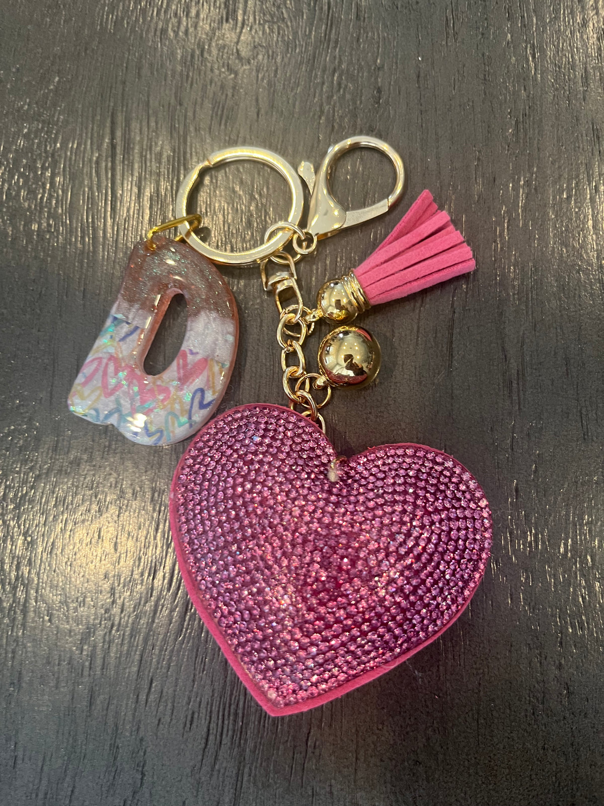 Pink Rhinestone Heart Initial Bag Charm & Keychain 💎💖