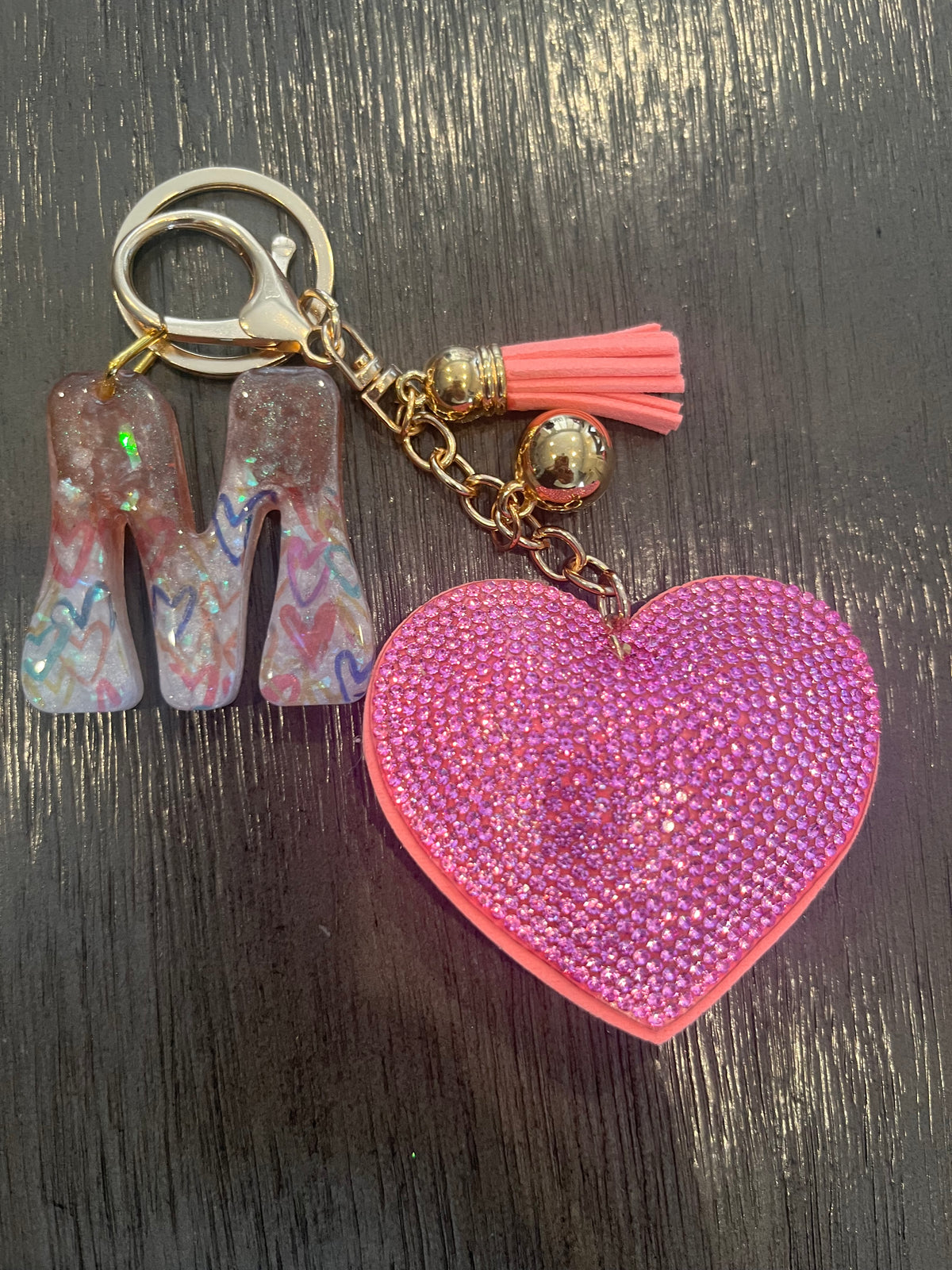 Pink Rhinestone Heart Initial Bag Charm & Keychain 💎💖