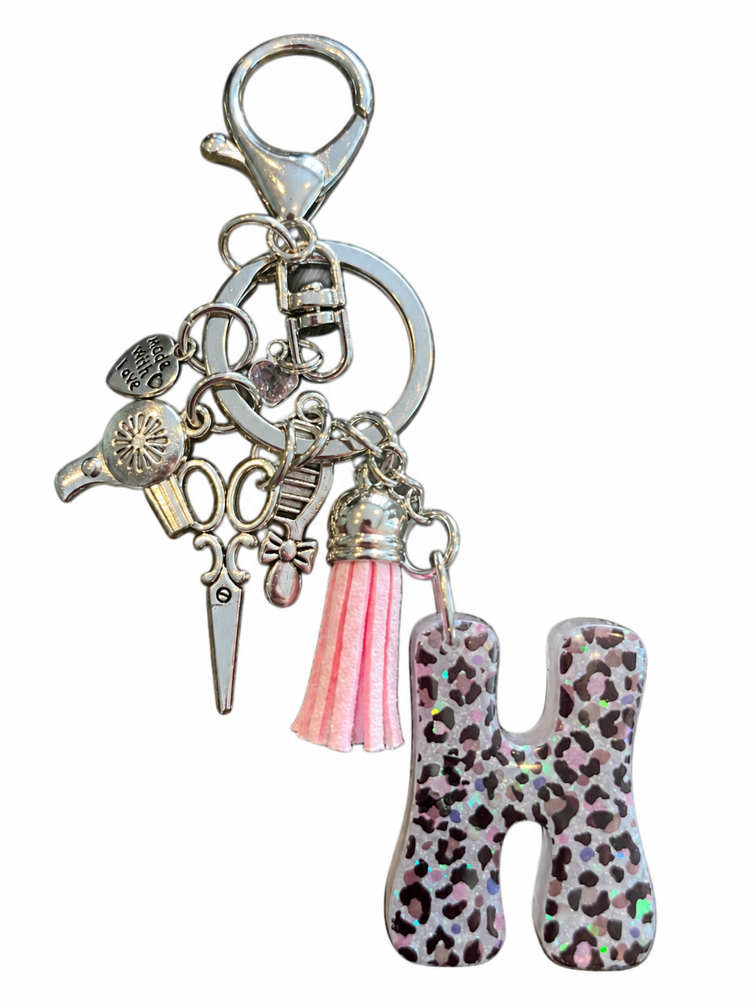 Leopard Print Initial Bag Charm | Handmade Resin Letter Keychain