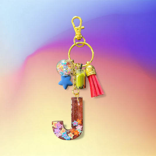 Stars Initial J Resin Bag Charm & Keychain