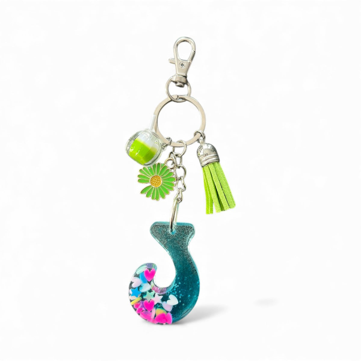 Hearts & Stars Initial J Resin Bag Charm & Keychain