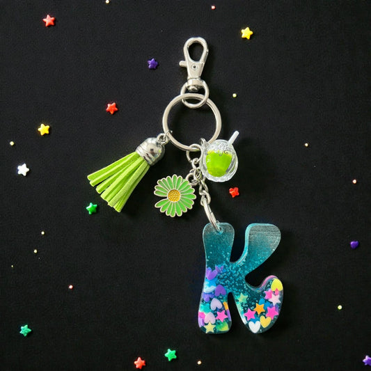 Hearts & Stars Initial K Resin Bag Charm & Keychain