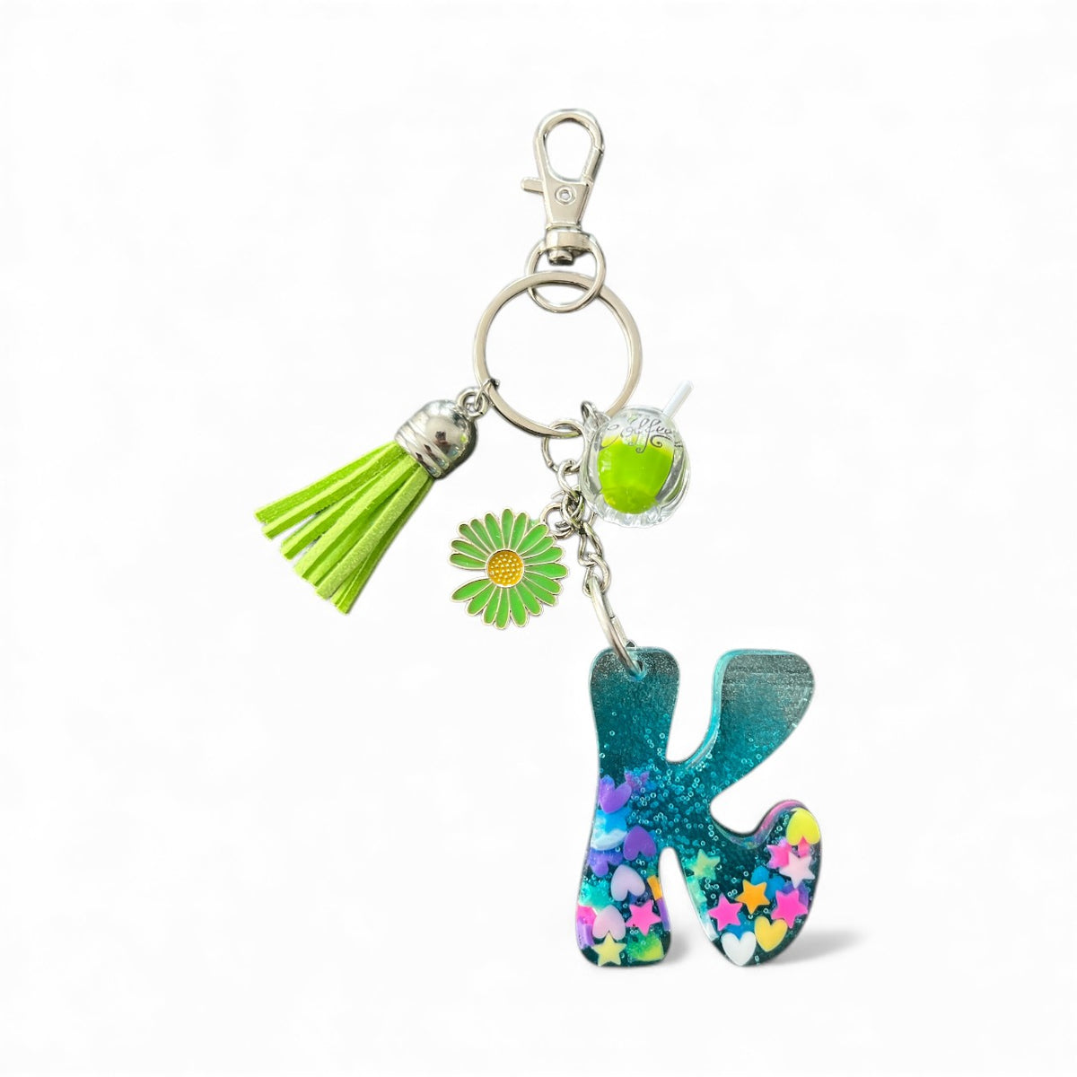 Hearts & Stars Initial K Resin Bag Charm & Keychain