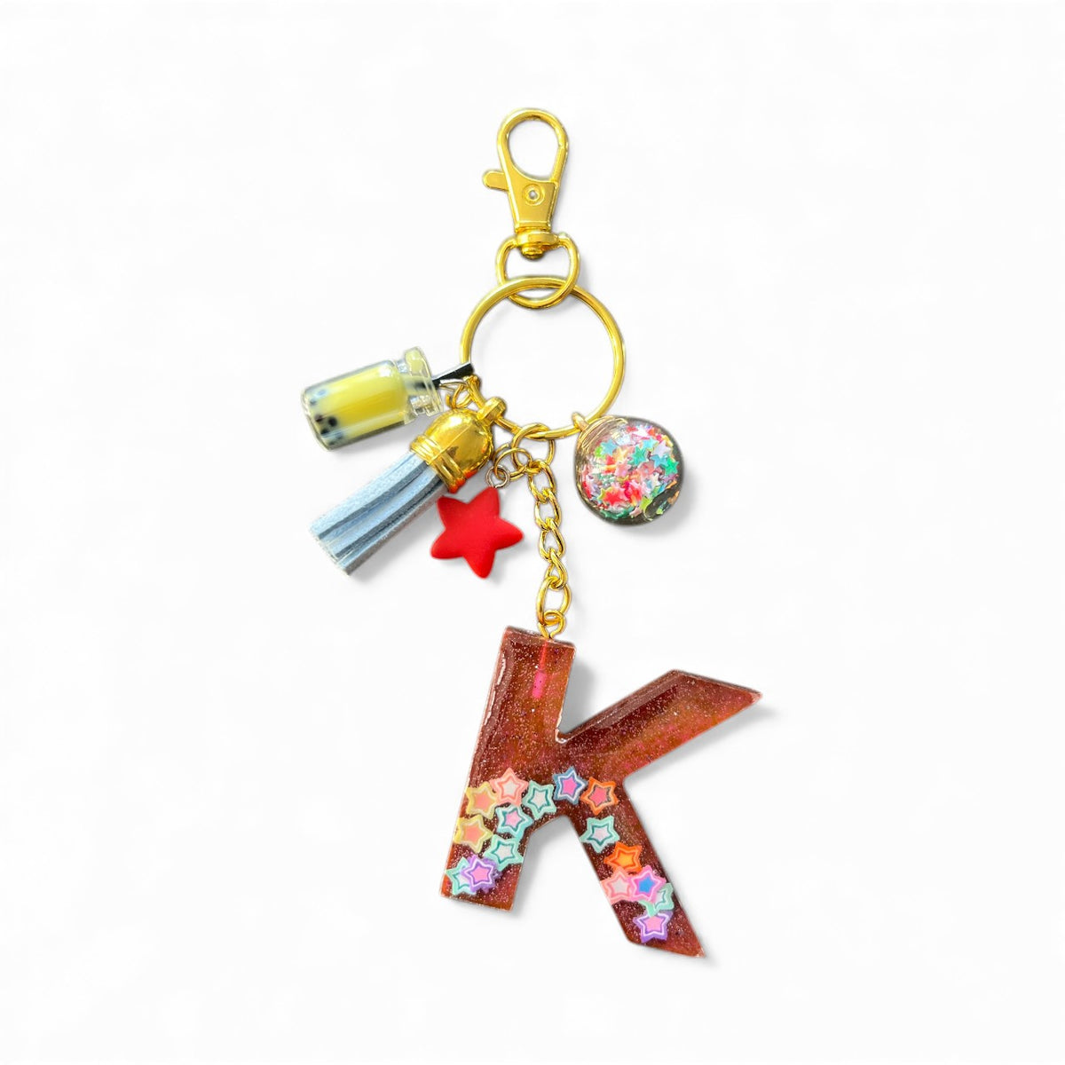 Stars Initial K Resin Bag Charm & Keychain