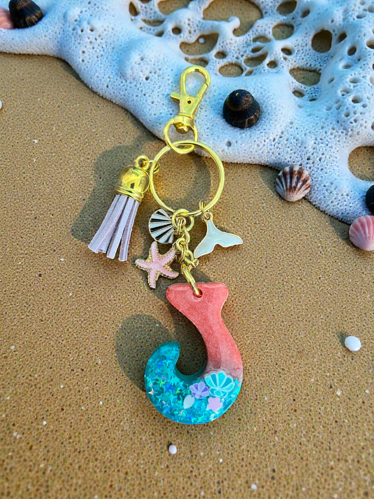 Ocean Dream Initial J Resin Bag Charm & Keychain
