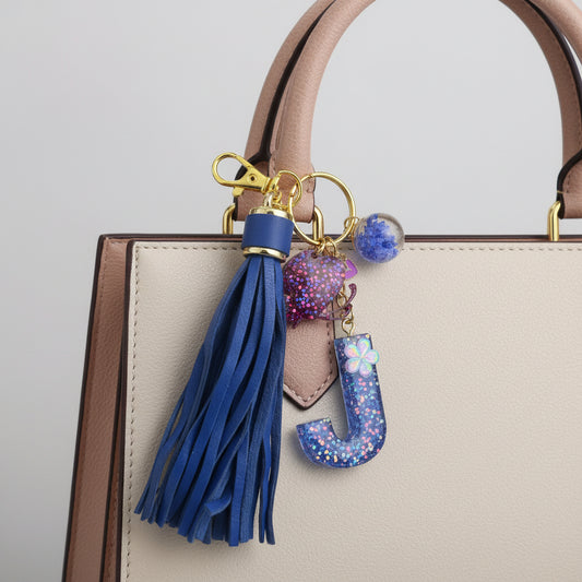 Blue Dazzle Initial J Resin Bag Charm & Keychain