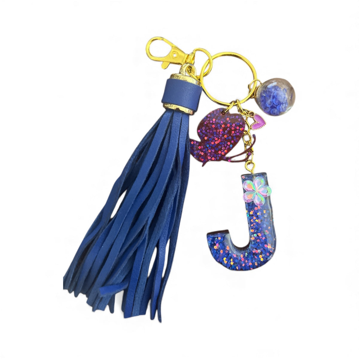Blue Dazzle Initial J Resin Bag Charm & Keychain