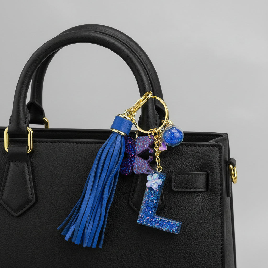 Blue Dazzle Initial L Resin Bag Charm & Keychain