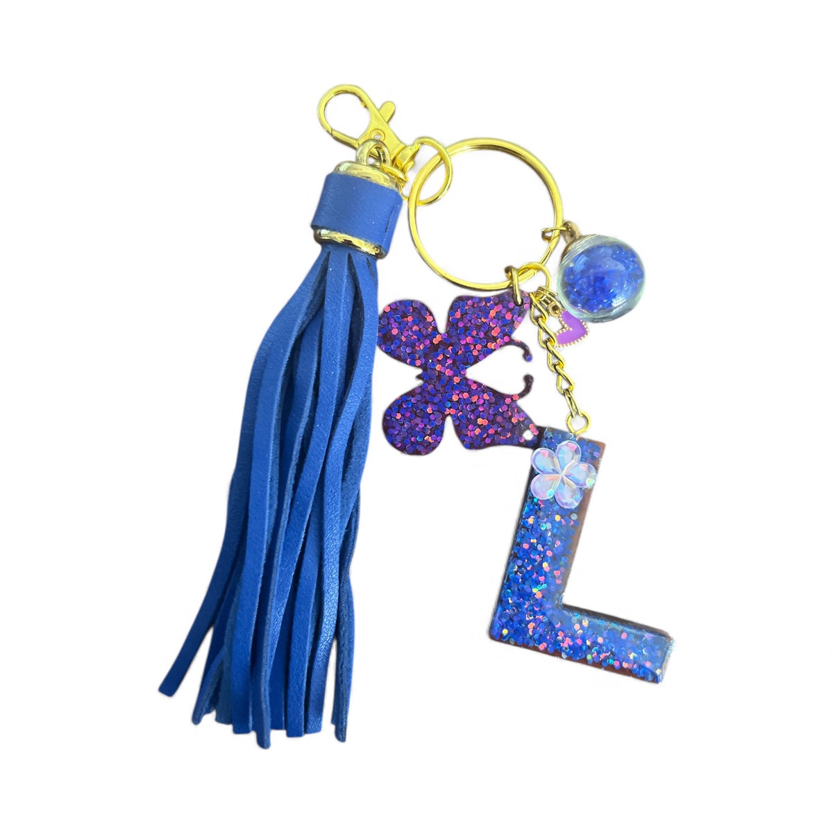 Blue Dazzle Initial L Resin Bag Charm & Keychain