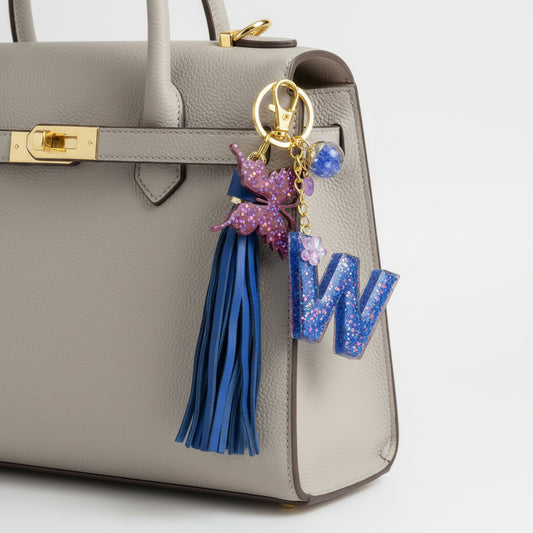 Blue Dazzle Initial W Resin Bag Charm & Keychain