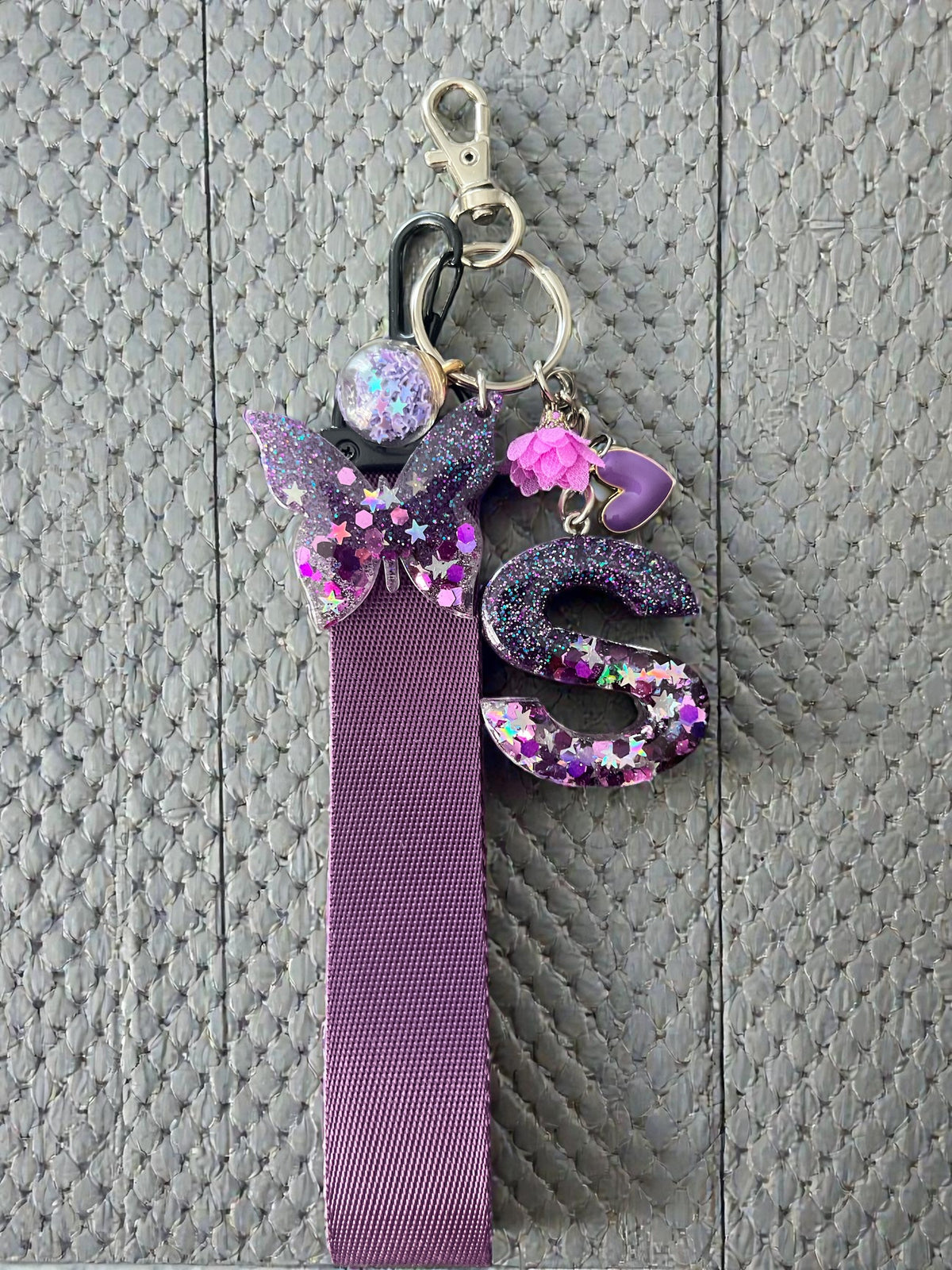 Purple Starry Night Initial S Resin Bag Charm & Keychain