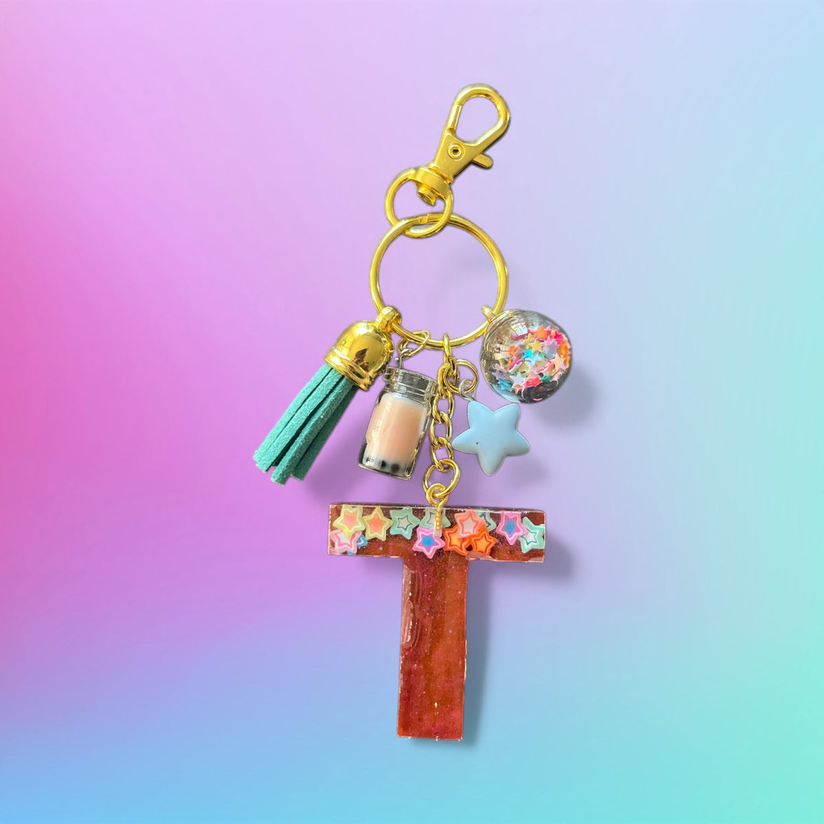 Stars Initial T Resin Bag Charm & Keychain
