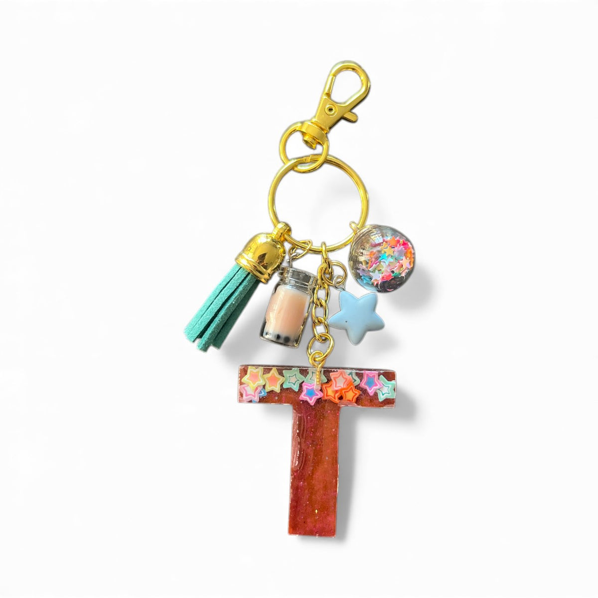 Stars Initial T Resin Bag Charm & Keychain