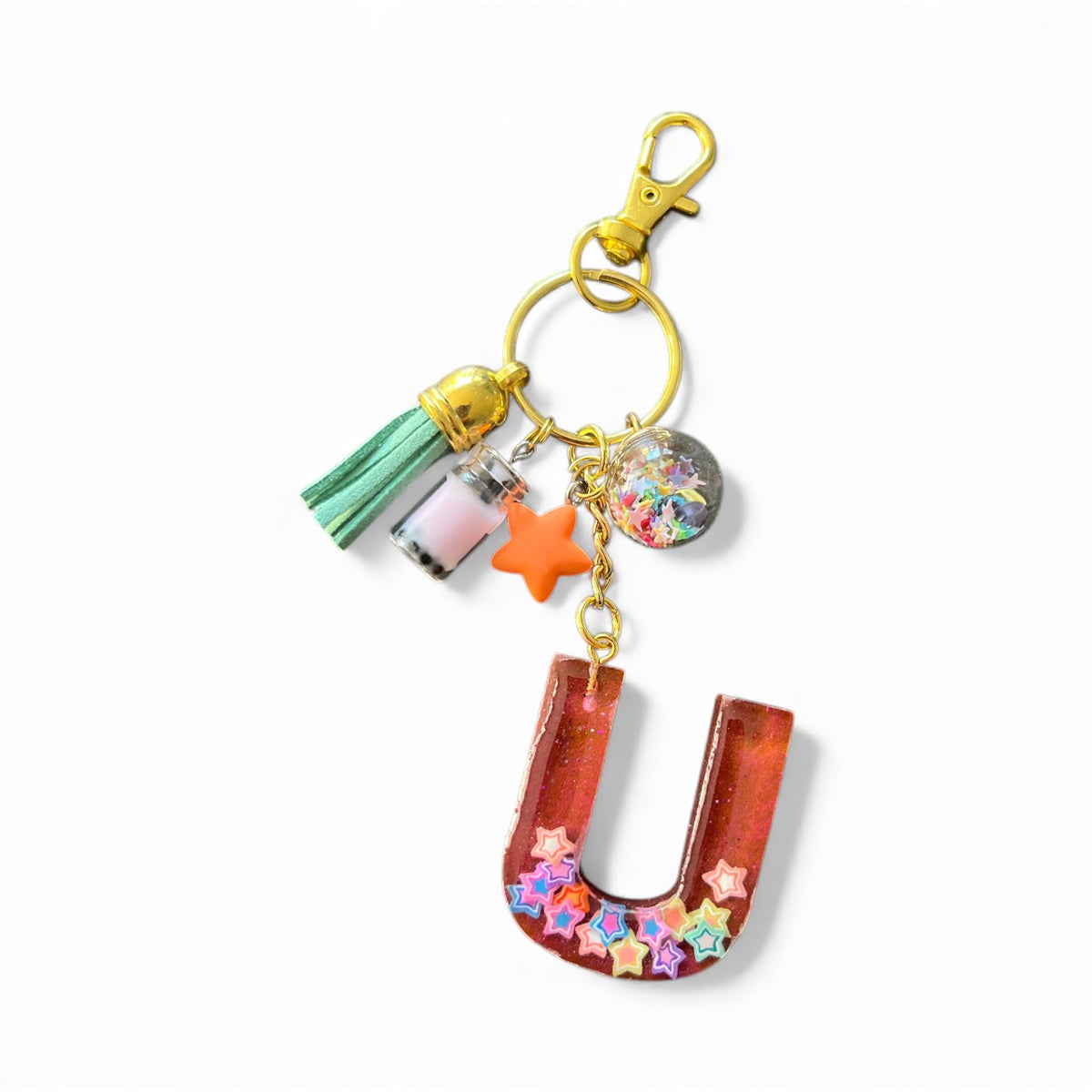 Stars Initial U Resin Bag Charm & Keychain