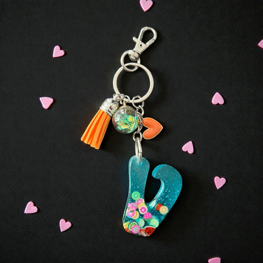 Hearts and Fruit Initial V Resin Bag Charm & Keychain
