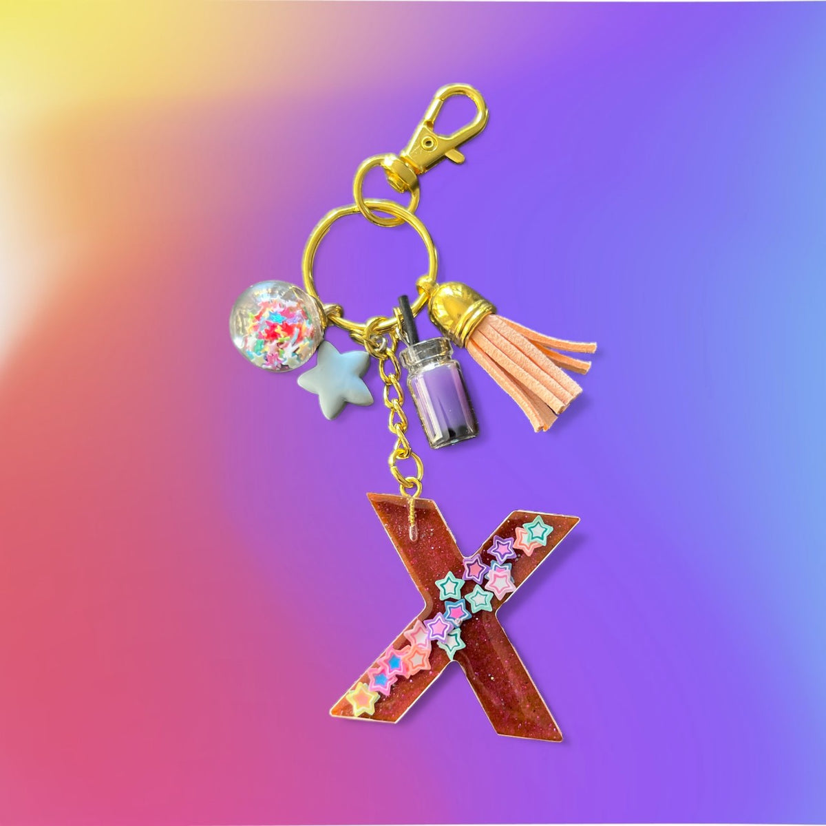 Stars Initial X Resin Bag Charm & Keychain