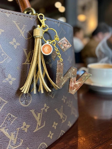 Books & Coffee Initial W Resin Bag Charm & Keychain