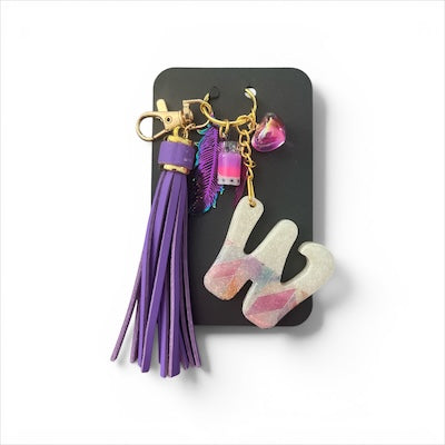 Feather Pastel Initial W Resin Bag Charm & Keychain