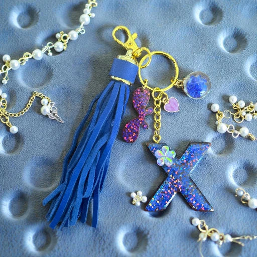 Blue Dazzle Initial X Resin Bag Charm & Keychain