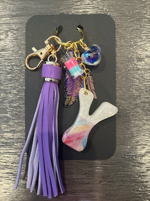 Feather Pastel Initial Y Resin Bag Charm & Keychain