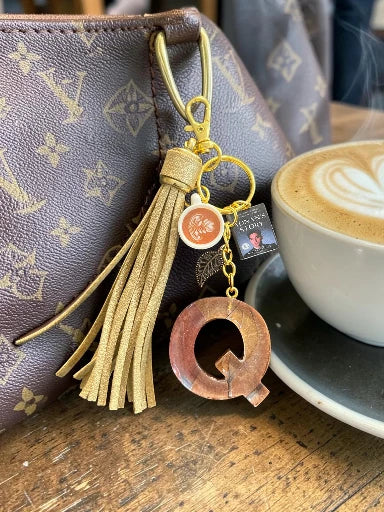 Books & Coffee Initial Q Resin Bag Charm & Keychain