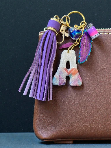 Feather Pastel Initial A Resin Bag Charm & Keychain