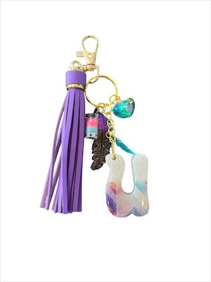 Feather Pastel Initial U Resin Bag Charm & Keychain