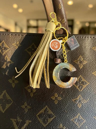Books & Coffee Initial C Resin Bag Charm & Keychain