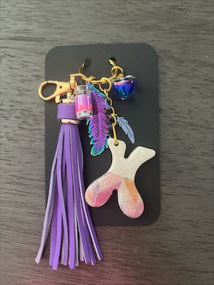 Feather Pastel Initial X Resin Bag Charm & Keychain