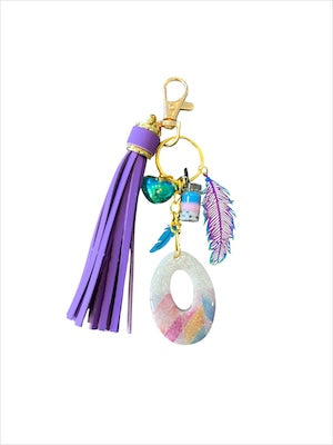 Feather Pastel Initial O Resin Bag Charm & Keychain