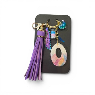 Feather Pastel Initial O Resin Bag Charm & Keychain