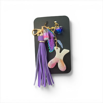 Feather Pastel Initial X Resin Bag Charm & Keychain