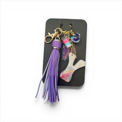 Feather Pastel Initial Y Resin Bag Charm & Keychain