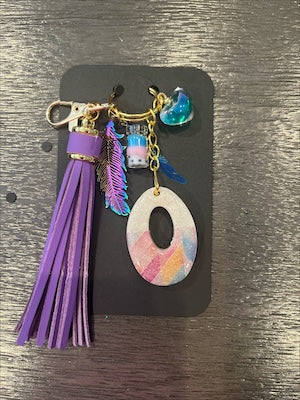 Feather Pastel Initial O Resin Bag Charm & Keychain