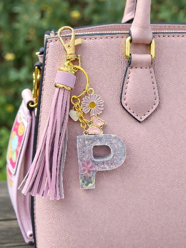Glitter Shimmer Initial P Resin Bag Charm & Keychain