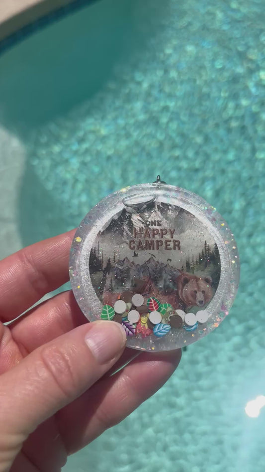 Happy Camper Resin Shaker Bag Charm