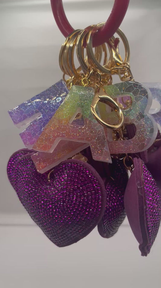 Purple Rhinestone Heart Initial Bag Charm & Keychain 💎💖